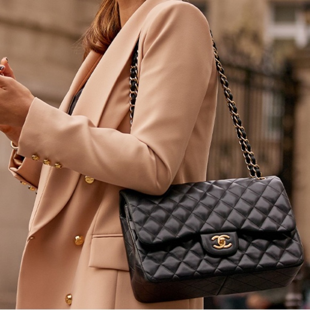 Rare! Chanel CC 24 kt Gold HW Classic Single Flap Bag Quilted BLACK Caviar JUMBO - Picture 5 of 16